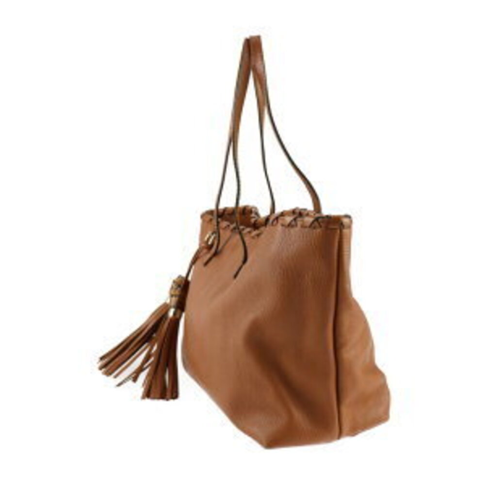 Gucci Tassel Bag Tote Shoulder Bamboo Brown Leather